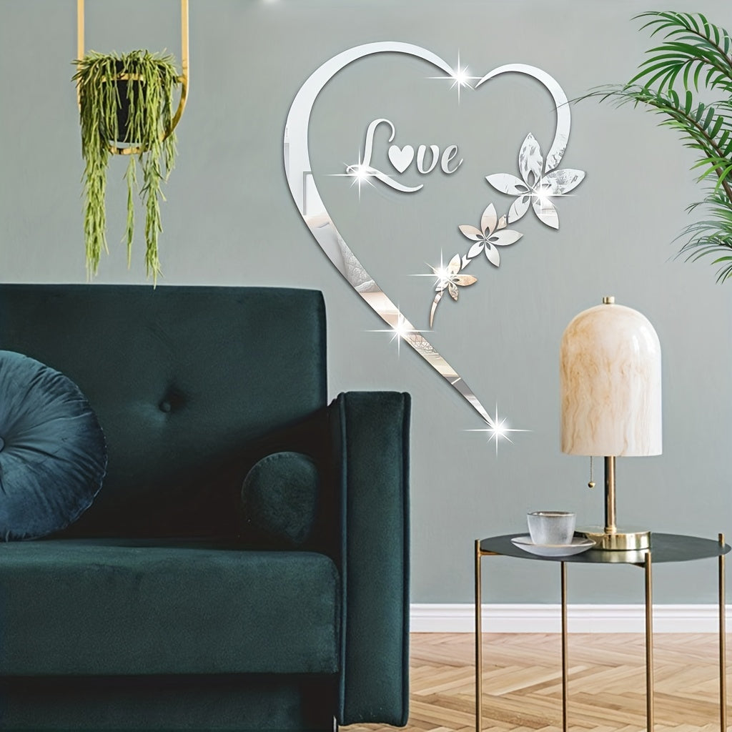 1pc Glamorous Romantic Heart Acrylic Mirror Wall Sticker - Self-Adhesive, Removable, 1mm Thick - Adds Romantic Charm to Living Room & Bedroom Decor - Vibrant, Durable & Easy to Apply