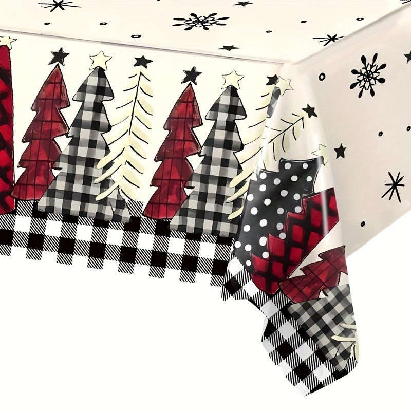 Christmas tablecloth - Disposable Christmas Tablecloth - Festive Red & Black Plaid Christmas Tree Design - Holiday & Winter Table Decorations - For Christmas, New Year & Festive Gatherings - Easy & Festive Table Cover - Deck Your Halls in Style