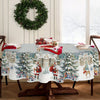 Christmas Holiday Tablecloth with Santa and Gift Tree Print - Polyester Rectangular Table Cover, Waterproof, Stain & Wrinkle Resistant, Machine-Washable for Indoor & Outdoor Use, Festive Dining Decor