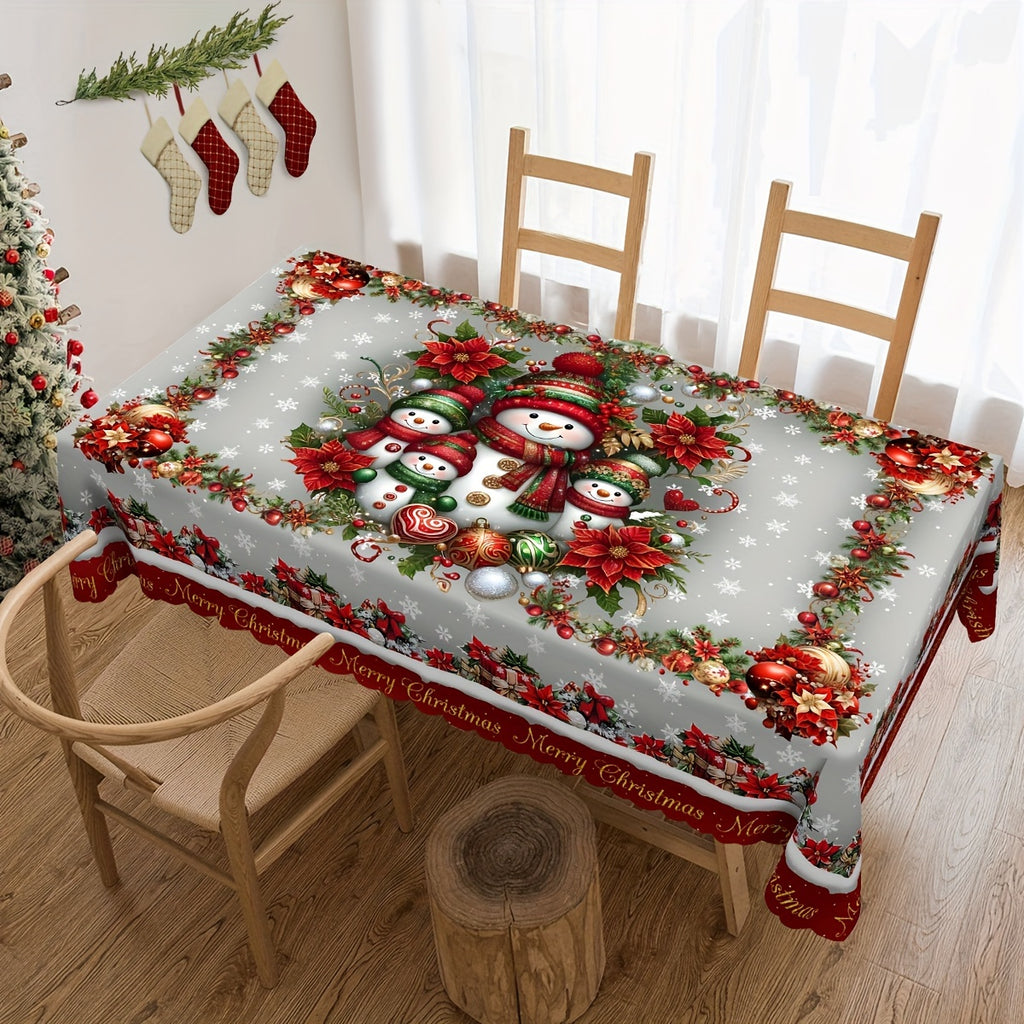 Christmas tablecloth - Christmas Cheer Round Tablecloth - Waterproof & Wrinkle-Free, Snowman, Reindeer & Snowflake Design - Holiday Parties & Home Decor - Festive Hosts & Homeowners - Perfect for Indoor/Outdoor Use - Deck the Halls in Style