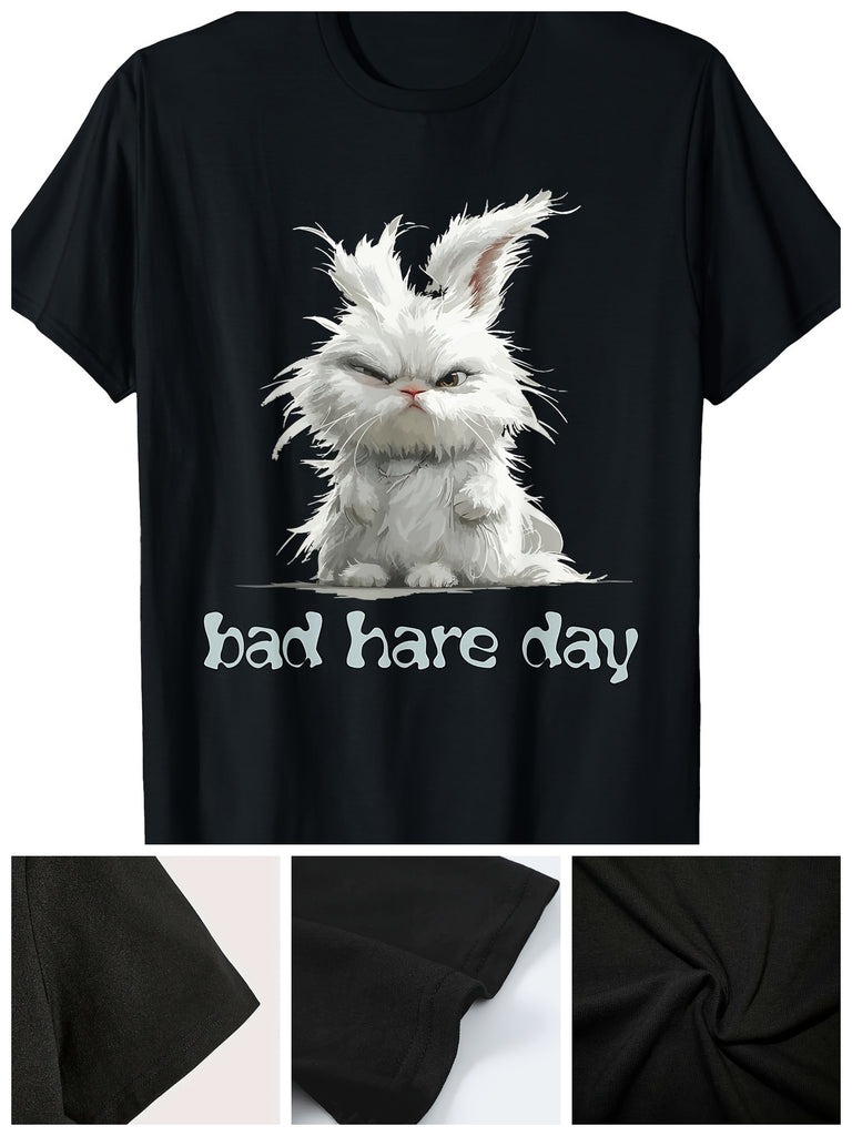 Bad Hare Day Funny Word Game Bunny Rabbit Fun T-Shirt - Men's Graphic Tee - 220g - For Humor Lovers & Bunny Enthusiasts - Great Gift for Birthday & Holidays