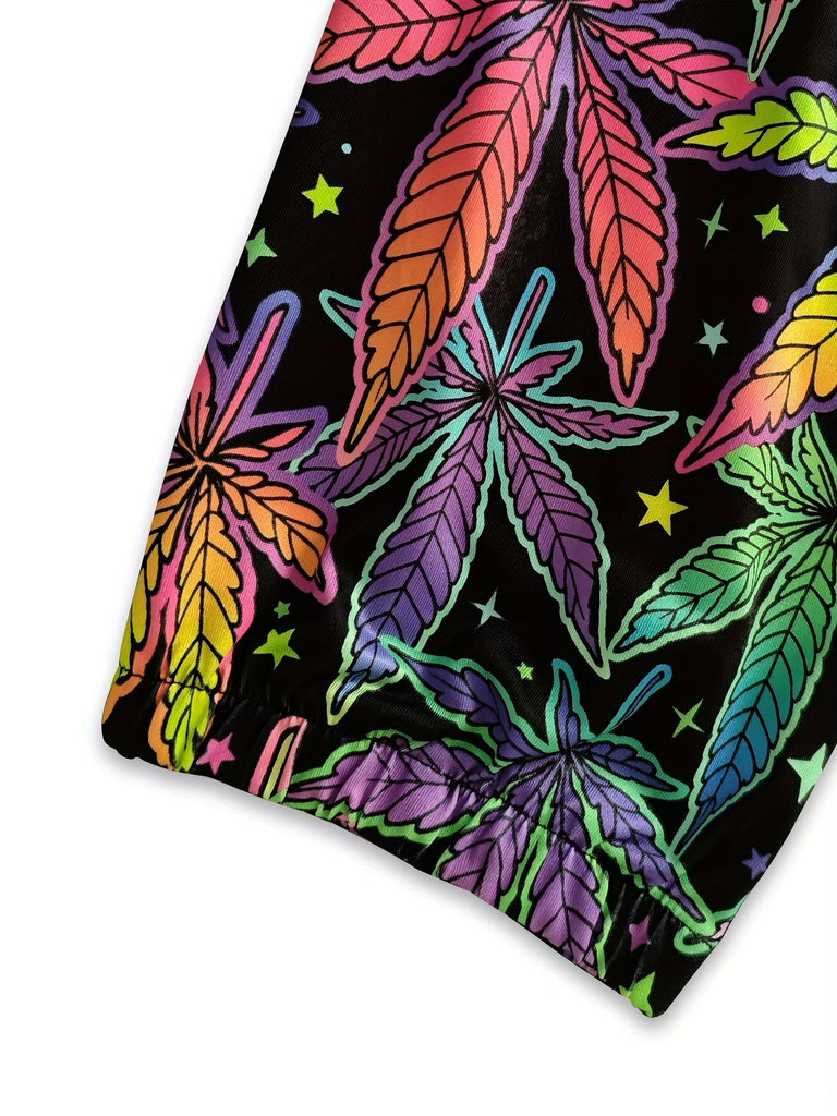 Leaf Print Jogger Pants, Casual Elastic Waist Pants For Spring & Summer - Women's Clothing - Soft & Breathable Fabric - Perfect for Loungewear & Outdoor Activities - Ideal Gift for Fashionable Women