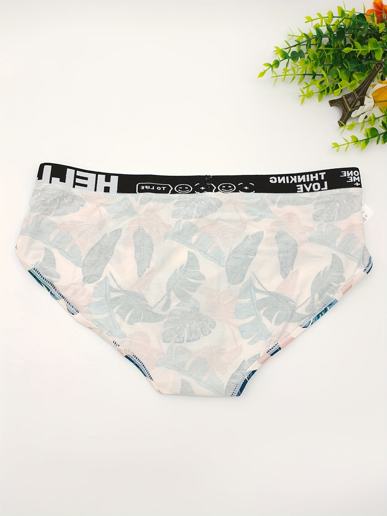 3 Pcs Stylish Mens Triangle Briefs Set - Comfy, Breathable, and Soft Underwear with Fruit & Letter Print Design - Ideal for Everyday Wear