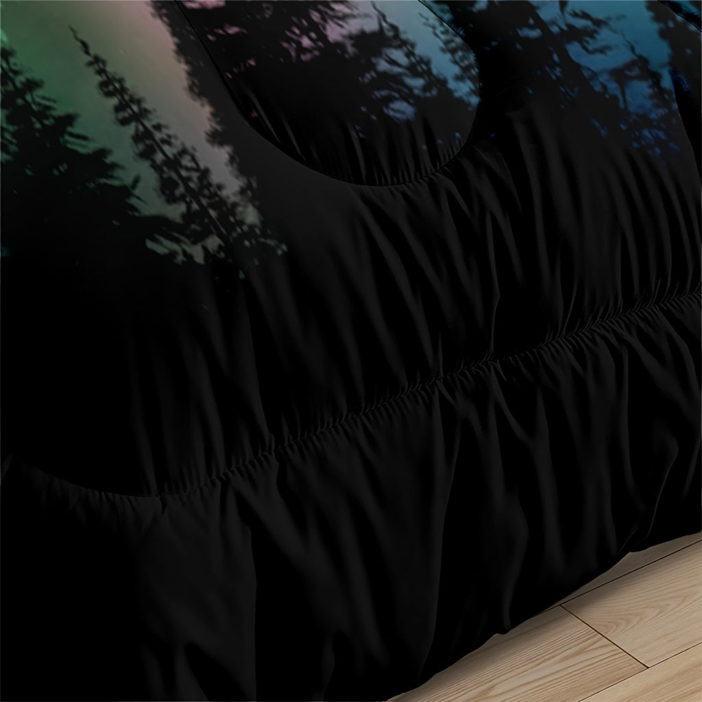 Magic Forest Colorful Comforter Set 3 Pieces King Size Galaxy Outer Space Multicolored Northern Lights Aurora Borealis Canadian 1 Quilt Comforter 2 Pillowcases (Without Core) Soft Cozy Bedding For Bedroom Guest Room