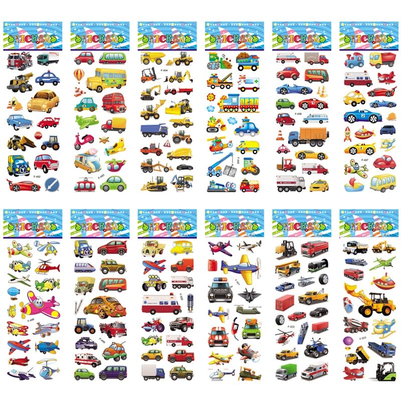 Engineering Vehicle Shuttle Bus Series Stickers Excavator Three-dimensional Cartoon Foam Stickers Boy Kindergarten Reward Stickers
