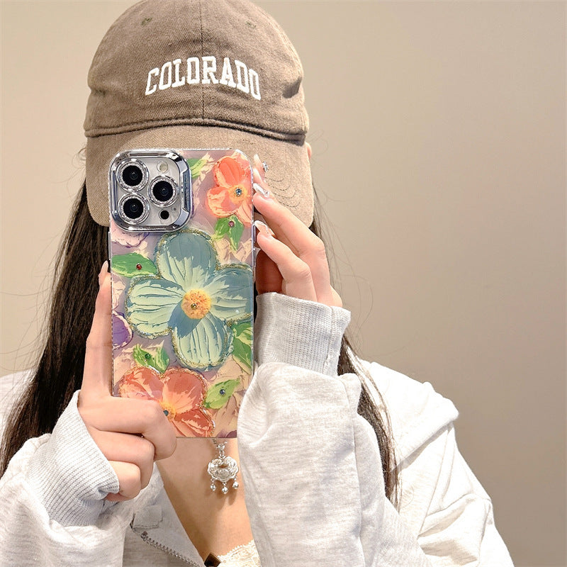 High Sense Spot Drill Oil Painting Flowers Phone Case