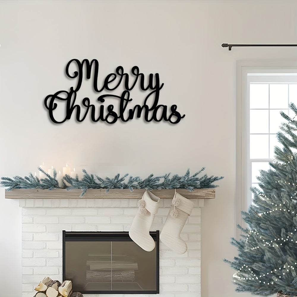 Merry Christmas Metal Wall Sign - Artistic Iron Cutout Home Decor for Holiday Season