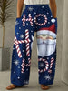 Christmas Print Wide Leg Pants, Casual Elastic Waist Pants With Pocket, Women's Clothing