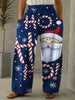 Christmas Print Wide Leg Pants, Casual Elastic Waist Pants With Pocket, Women's Clothing