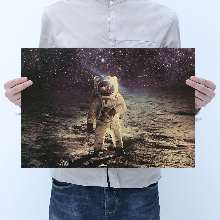 Moon landing poster kraft paper retro poster cafe bar dormitory decoration painting