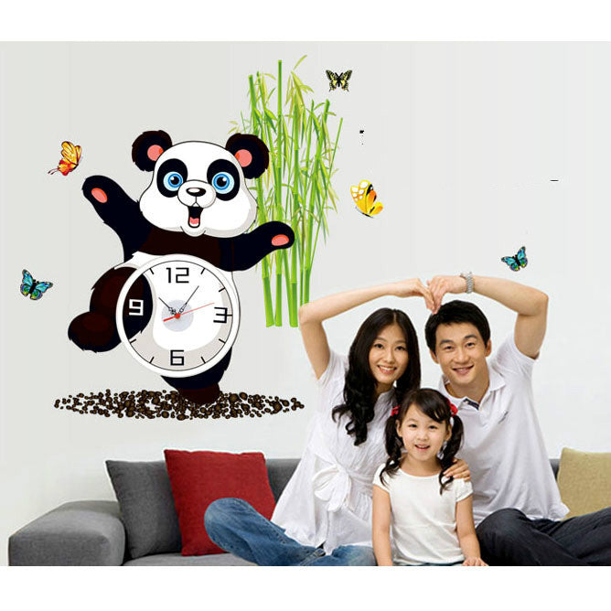 Creative clock panda wall stickers