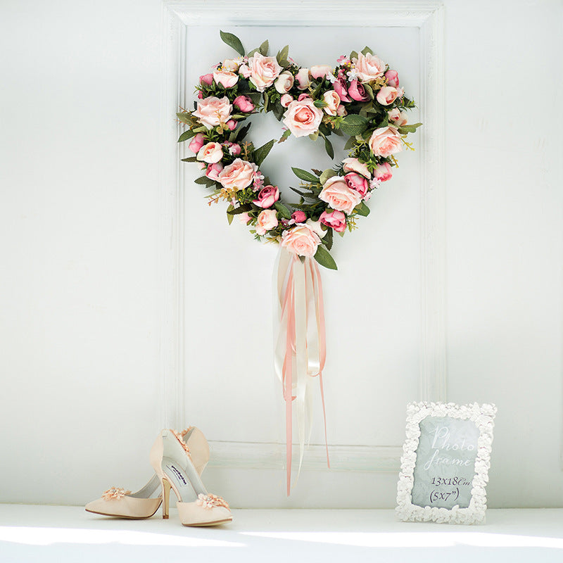 The rose flower wreath hanging wall flowers simulation round heart-shaped ornaments wedding wedding room decoration decoration wall Home Furnishing
