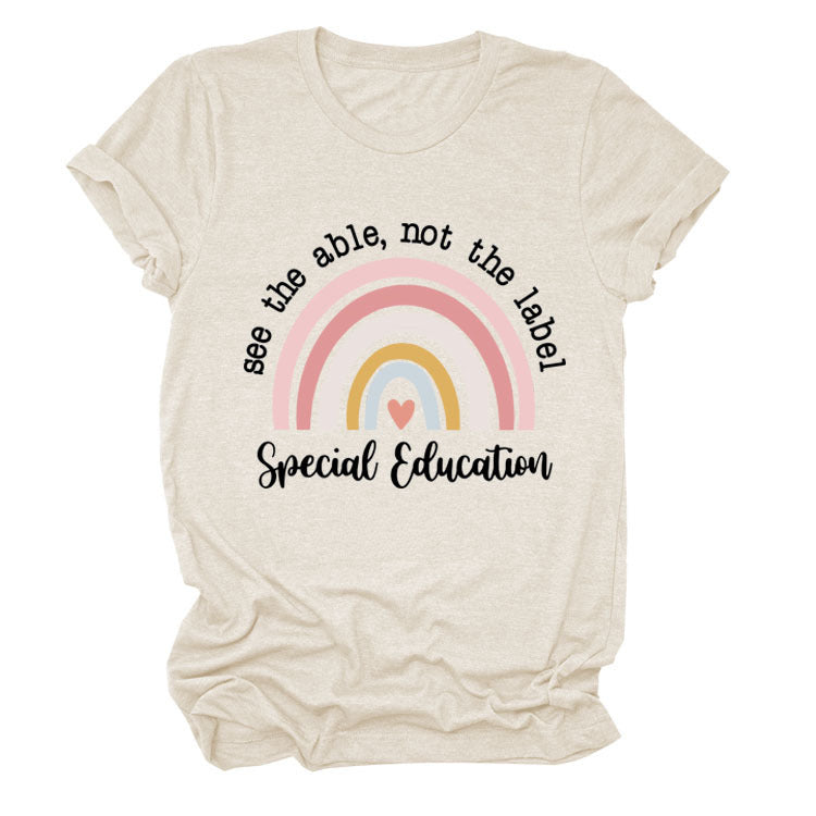 Rainbow Love Round Neck Short Sleeve T-Shirt