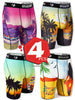 4pcs Men's Quick-Dry Athletic Boxer Briefs - Breathable, Moisture-Wicking with Tropical & Beach Print, Extended Length for Running & Casual Wear