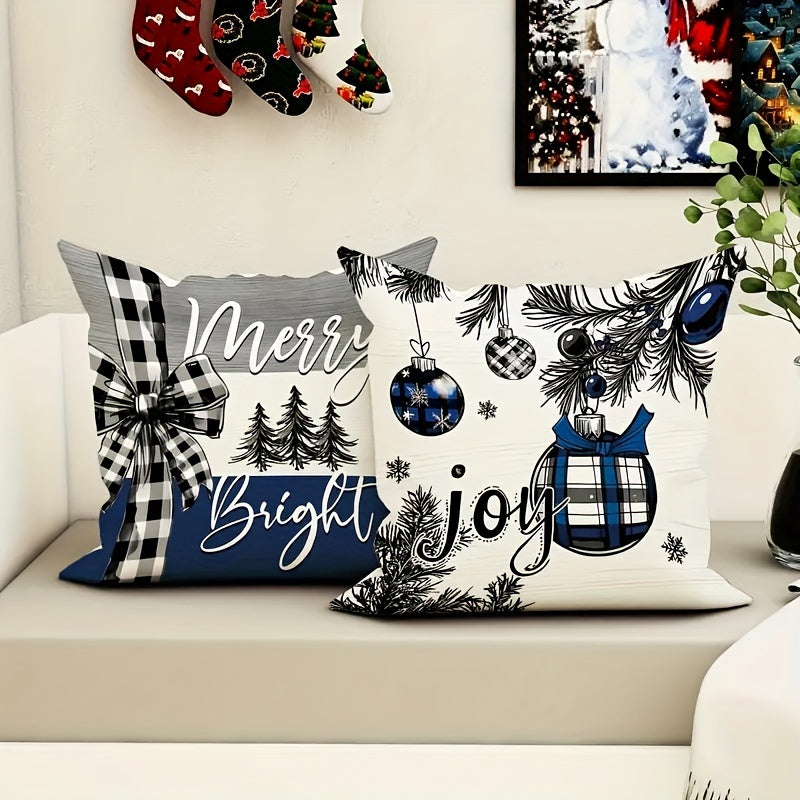 4pcs Christmas Tree Gift Pillowcases Contemporary Style - 18X18 Inches - Black And Blue - Comfortable And Soft - Polyester with Printed Design And Zipper Closure for Christmas Winter Living Room Bedroom Sofa Bed Decor Without Filling