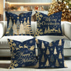 4pcs Set of Festive Velvet Throw Pillow Covers - Christmas Deer, Tree & Snowflake Designs in Blue and Golden - Soft, Cozy Decorative Cushion Cases for Living Room & Bedroom - Machine Washable, Zip Closure, Christmas Decor