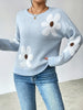 Floral Drop Shoulder Sweater for Women, Long Sleeve Crew Neck Pullover for Winter & Fall