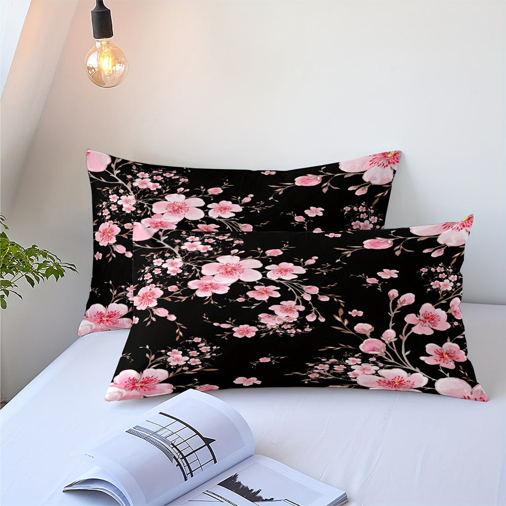 3pcs Pink Floral Comforter Set (1*Comforter + 2* Pillowcase) Elegant Girls Flower Leaf Botanical Bedding Set, Soft Comfortable Flower Branches Floral Patteren Quilt For All Season