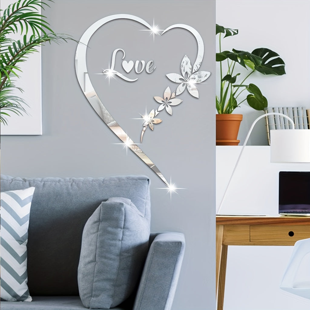 1pc Glamorous Romantic Heart Acrylic Mirror Wall Sticker - Self-Adhesive, Removable, 1mm Thick - Adds Romantic Charm to Living Room & Bedroom Decor - Vibrant, Durable & Easy to Apply