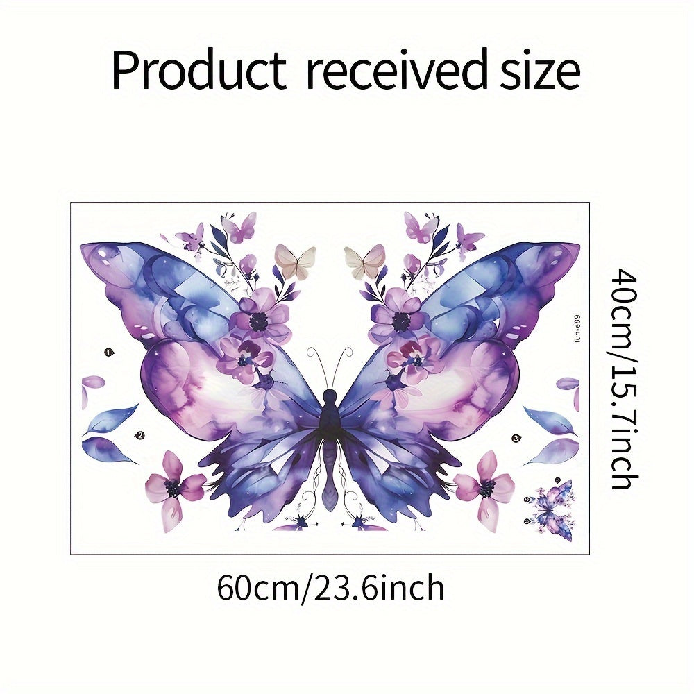 Purple Butterfly Floral Wall Decal Sticker, PVC Material, Removable and Decorative for Bedroom and Living Room