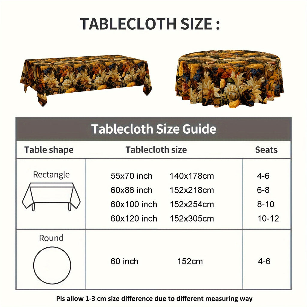 1pc Tablecloth, Autumn Harvest Tablecloth, Round Thanksgiving Flower Plants Harvest Theme Waterproof Table Cover, Stain-Resistant Table Cloth, For Family Gatherings And Holiday, Kitchen Accessories