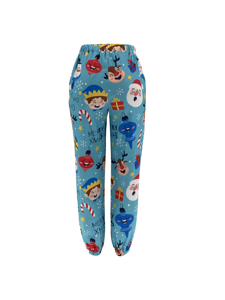 Cozy Women's Christmas Cartoon Print Joggers - Casual Slant Pockets, Drawstring Elastic Waist, Fall & Winter Essential