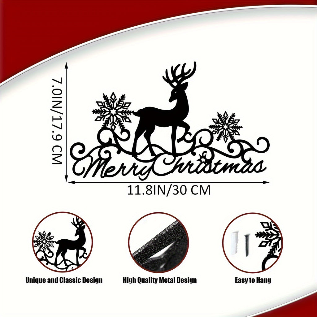 Merry Christmas Reindeer Metal Wall Art - Festive Holiday Decor for Living Room & Bedroom, Perfect Gift for Her