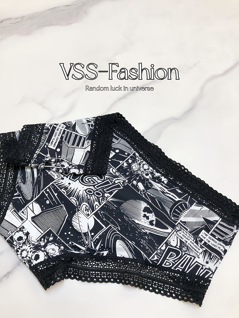 1pc VSS-Fashion Elegant Cotton No-Show Panties for Women, Cartoon Print Drop Waist Underwear with Bow Detail, Knit Fabric Lining, Hipster Style, Single Pack