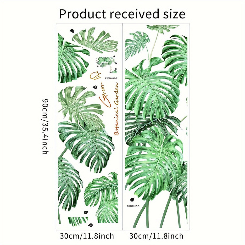 2 Sheets of Removable Waterproof Vinyl Green Plant Stickers for Wall Decoration, 11.8*35.4in, 2pcs