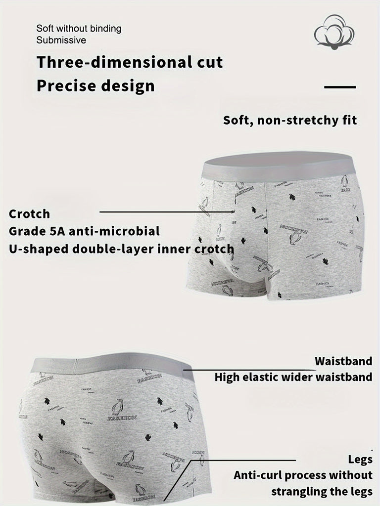 4PCS Men's Underpants, Men's Boxer Shorts, Penguin Pattern Underpants, Fashion Underpants, More Affordable Than Buying 1PCS, Stock Up On Underpants, Stock Up On Supplies!