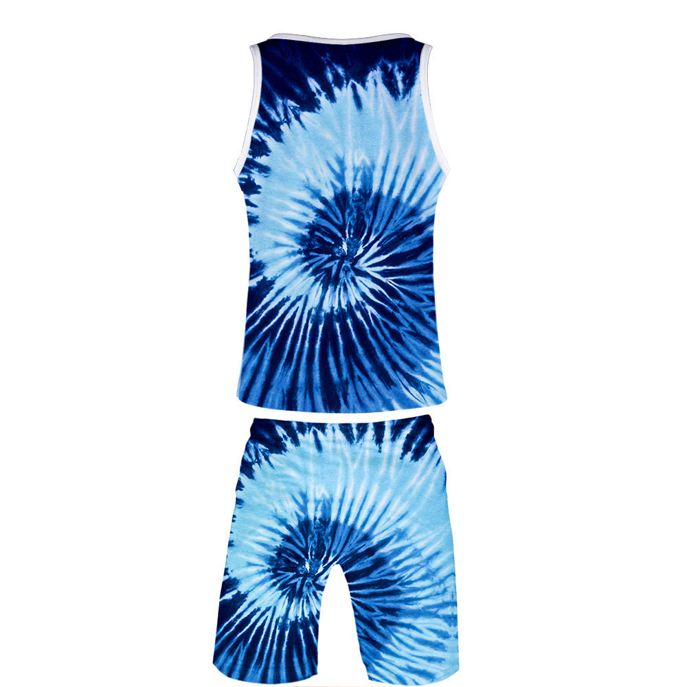 Peripheral 3D Color Printing Vest  Beach Pants Set