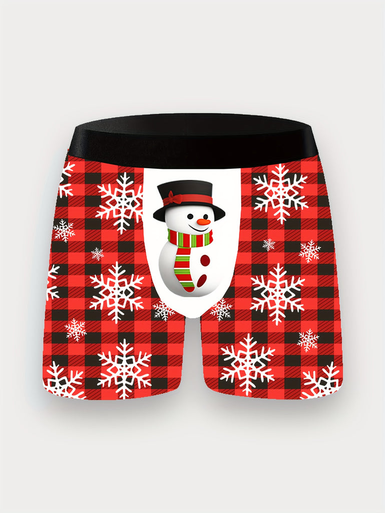 4pcs Men's Christmas Boxer Briefs Set with Santa, Snowflakes & Gingerbread for Man Designs - Includes Greeting Card, Comfortable Polyester Blend, Perfect Holiday Gift