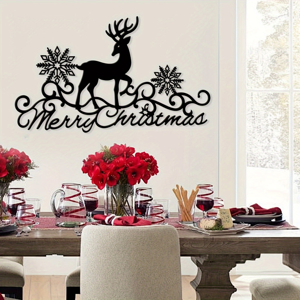 Merry Christmas Reindeer Metal Wall Art - Festive Holiday Decor for Living Room & Bedroom, Perfect Gift for Her