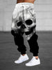 Men's Halloween Themed Skull Graphic Jogger Pants with Drawstring, Casual Sports Trousers as Gift