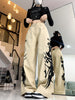 Women's High-Waisted Straight Leg Jeans, Vintage Printed Denim Pants, Casual Street Style, Versatile Dancing Fashion