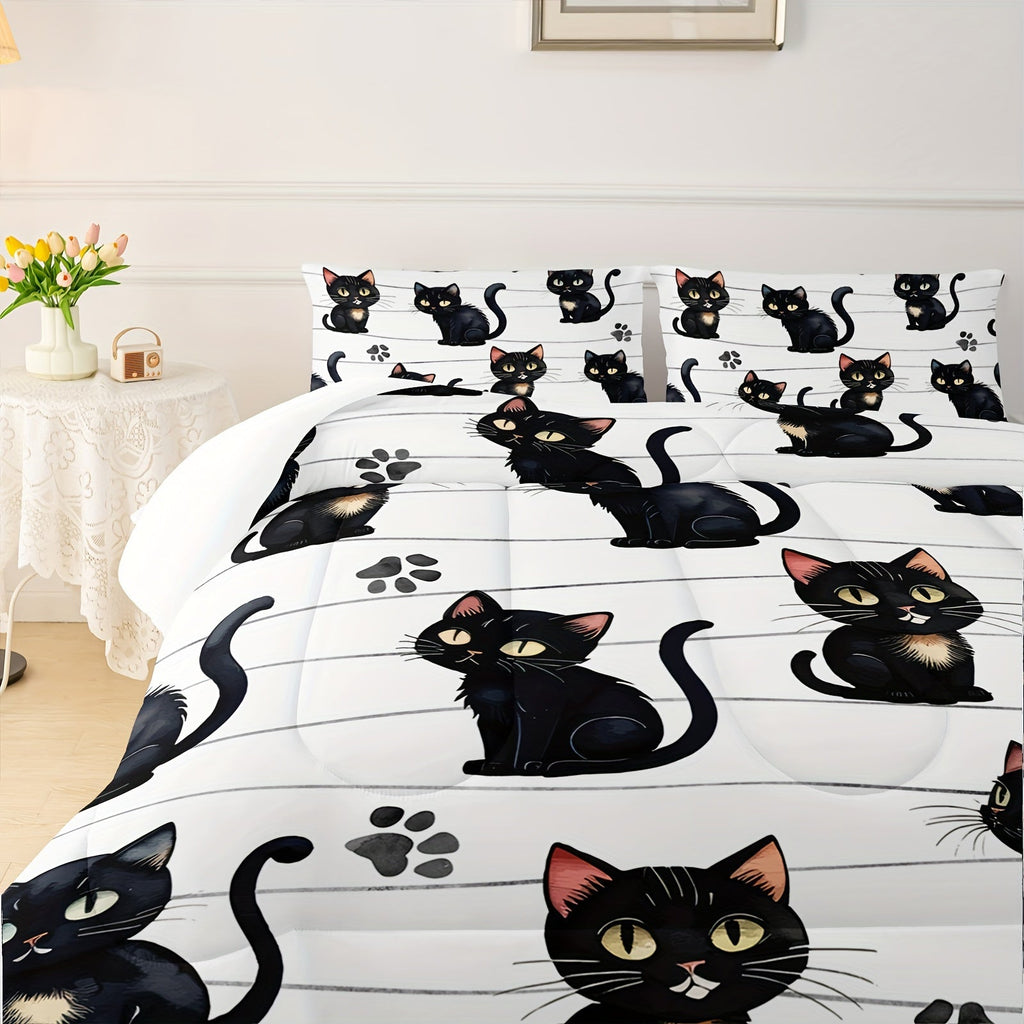 Kawaii Cute Cat Print Duvet, All Season Bedding Set For Bedroom Bed Decor, Animal Cute Comforter Set - 1 Comforter With 2 Pillowcases