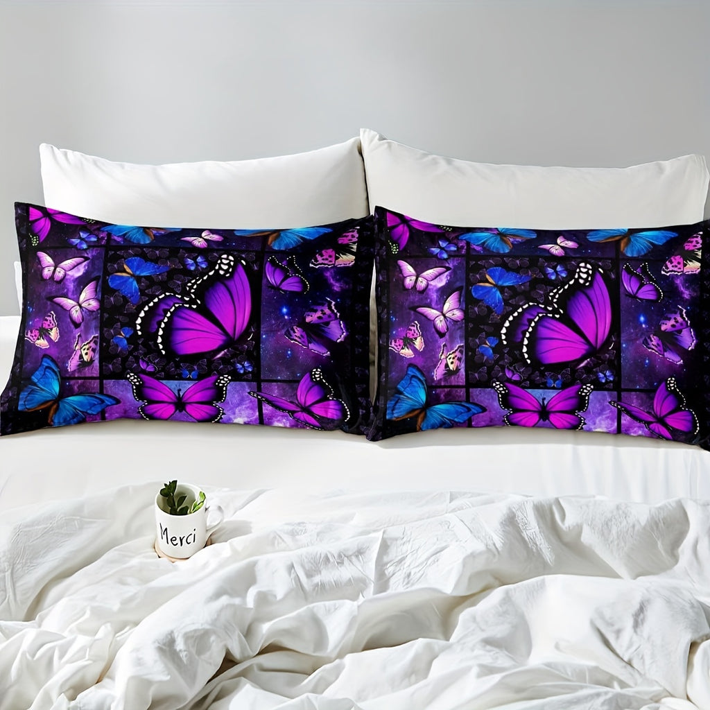 Butterfly Comforter Set Starry Sky Galaxy Comforter Blue Purple Butterfly Bedding Sets Women Bedroom Decor, Aesthetics Butterflies Quilt Duvet Set 1/2 Pillow Cases Room Decor