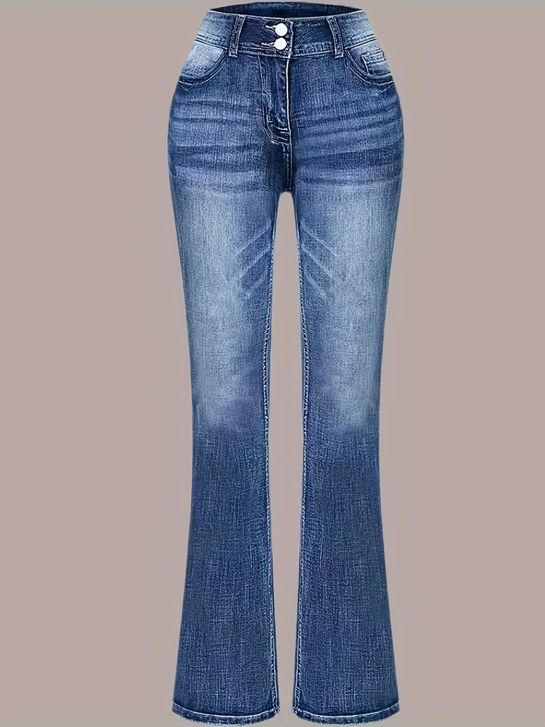 New High-waisted Fashionable And Versatile Stretch Jeans For Fall 2024, Comfortable And Slim Embroidered Bootcut Jeans In Blue