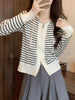 Women's Striped Hooded Knit Sweater Cardigan, Viscose, Korean Style, Zippered, Long Sleeve, Winter Casual Loose Fit Top