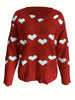 Heart Pattern Knitted Sweater, Casual Long Sleeve Drop Shoulder Pullover Sweater For Fall & Winter, Women's Clothing