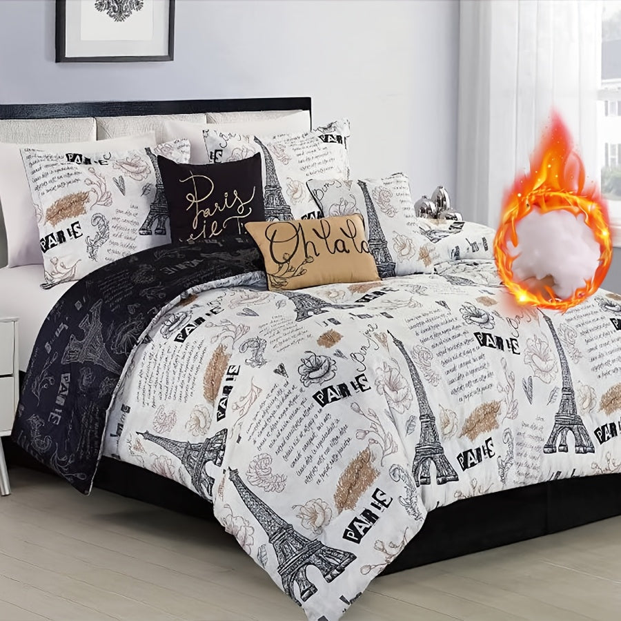 7pcs Christmas Halloween Decoration Comforter Set Stylish And Beautifully Printed 1 Comforter+2 Pillow Shams+1 Decorative Pillow+1 Breakfast Pillow +1 Cushion+1 Bed Skirt Easy To Care For Machine Washable Suitable For Bedrooms Rooms Hotels