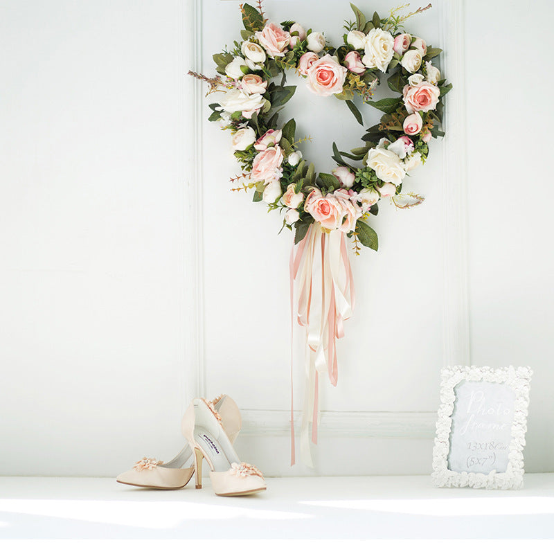 The rose flower wreath hanging wall flowers simulation round heart-shaped ornaments wedding wedding room decoration decoration wall Home Furnishing