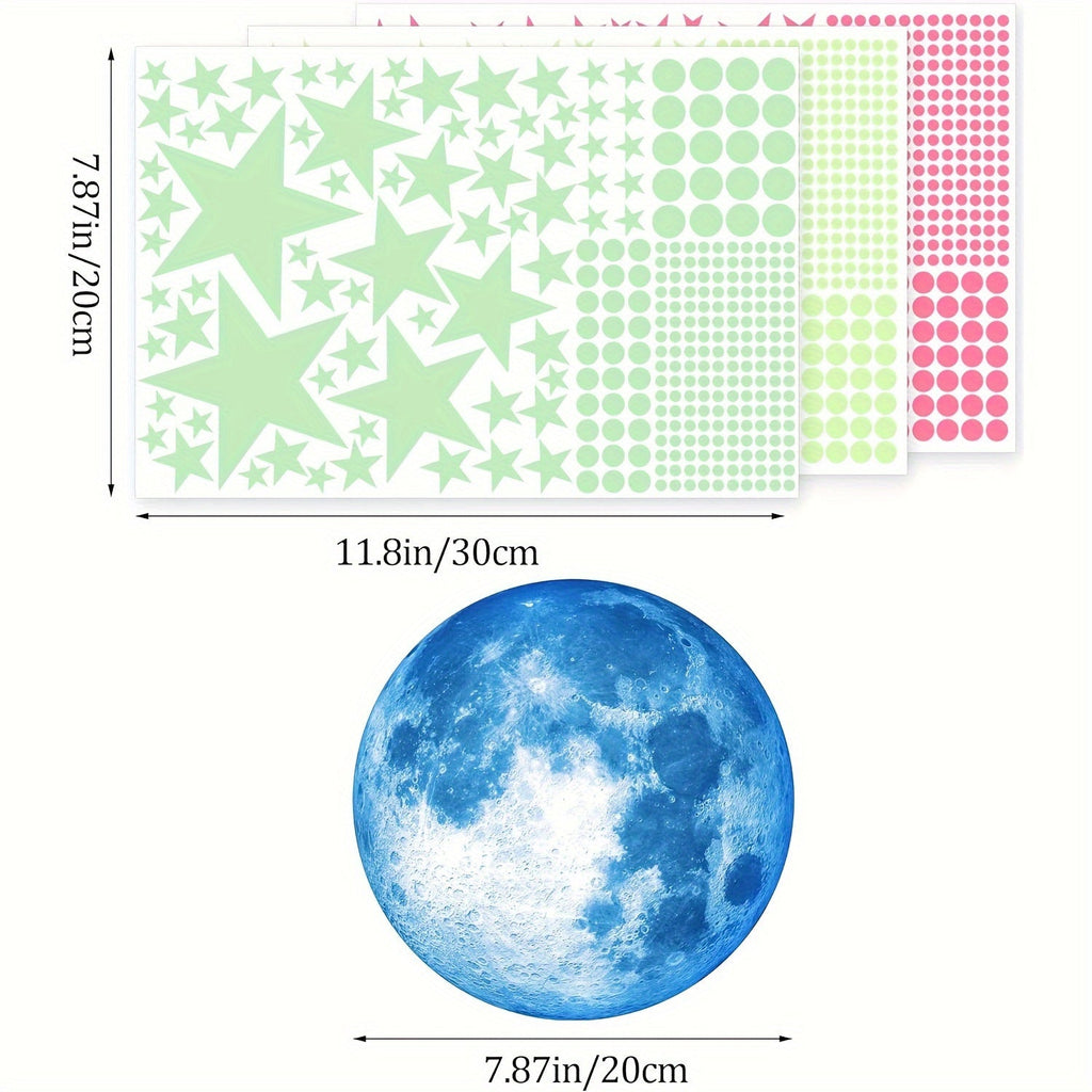 1208pcs Glow-in-the-Dark Star & Moon Wall Decals - Colorful Space for Galaxy Ceiling Stickers for Bedroom, Living Room, and Home Decor