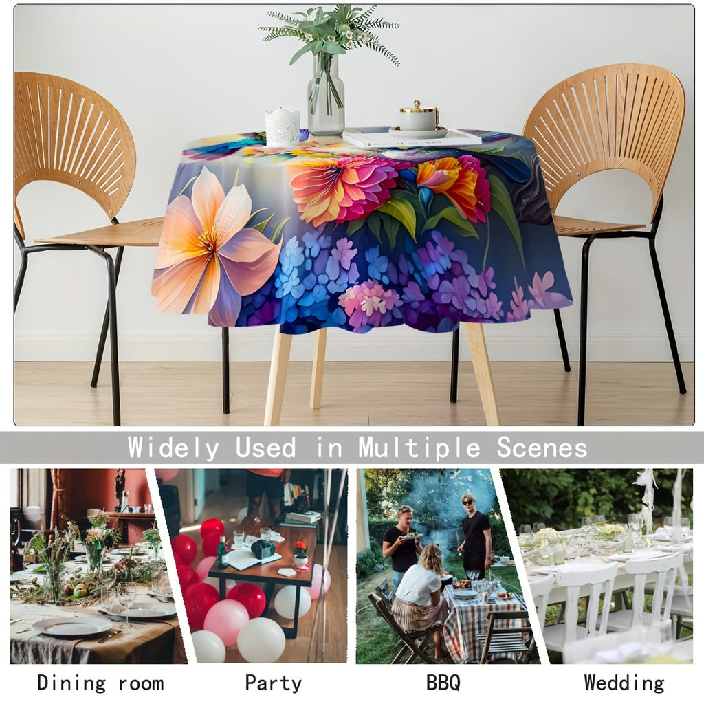 Floral Kingfisher Round Tablecloth - Stain & Waterproof, Perfect for Parties, Home Kitchens, and Outdoor Events