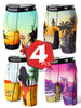 4pcs Men's Quick-Dry Athletic Boxer Briefs - Breathable, Moisture-Wicking with Tropical & Beach Print, Extended Length for Running & Casual Wear