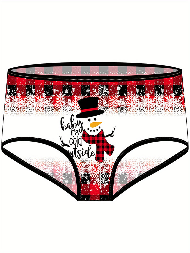 3pcs Women's Christmas-Themed Cartoon Reindeer Print Briefs - Breathable, Quick-Dry Polyester & Spandex Blend, Low-Rise, Seamless Comfort Fit Underwear Set