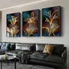 Black Color And Gold Color Style Canvas Wall Artwork, Abstract Black And Gold Line - Bloom Floral Modern Art Picture, For Modern Living Room Bedroom Decor (framed, 3Pcs)