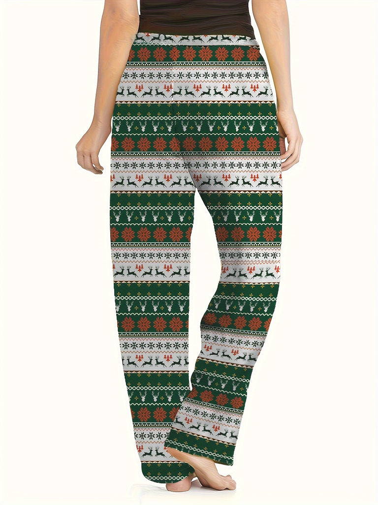 Adult Christmas Holiday Santa Pajama Pants - Casual Knit Fabric, Polyester Straight Fit Sweatpants with Festive Pattern for Fall/Winter Season