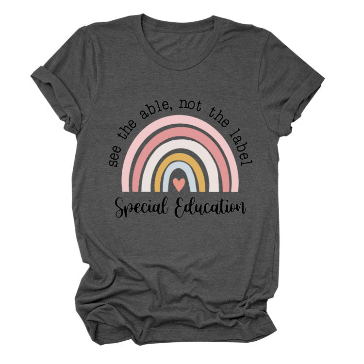 Rainbow Love Round Neck Short Sleeve T-Shirt