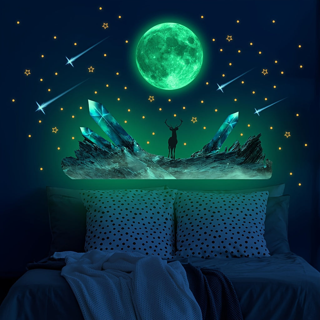 Glow-in-the-Dark Moon & Stars Wall Decals - Luminous Ceiling Stickers for Bedroom and Living Room, Easy Apply & Remove